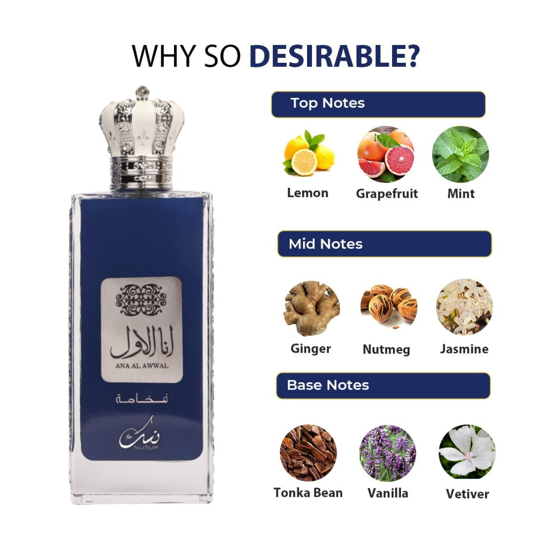 Nusuk Ana Al Awwal Blue Eau de Parfum 100ml for Men – Fresh Long-Lasting Cologne – product image 5