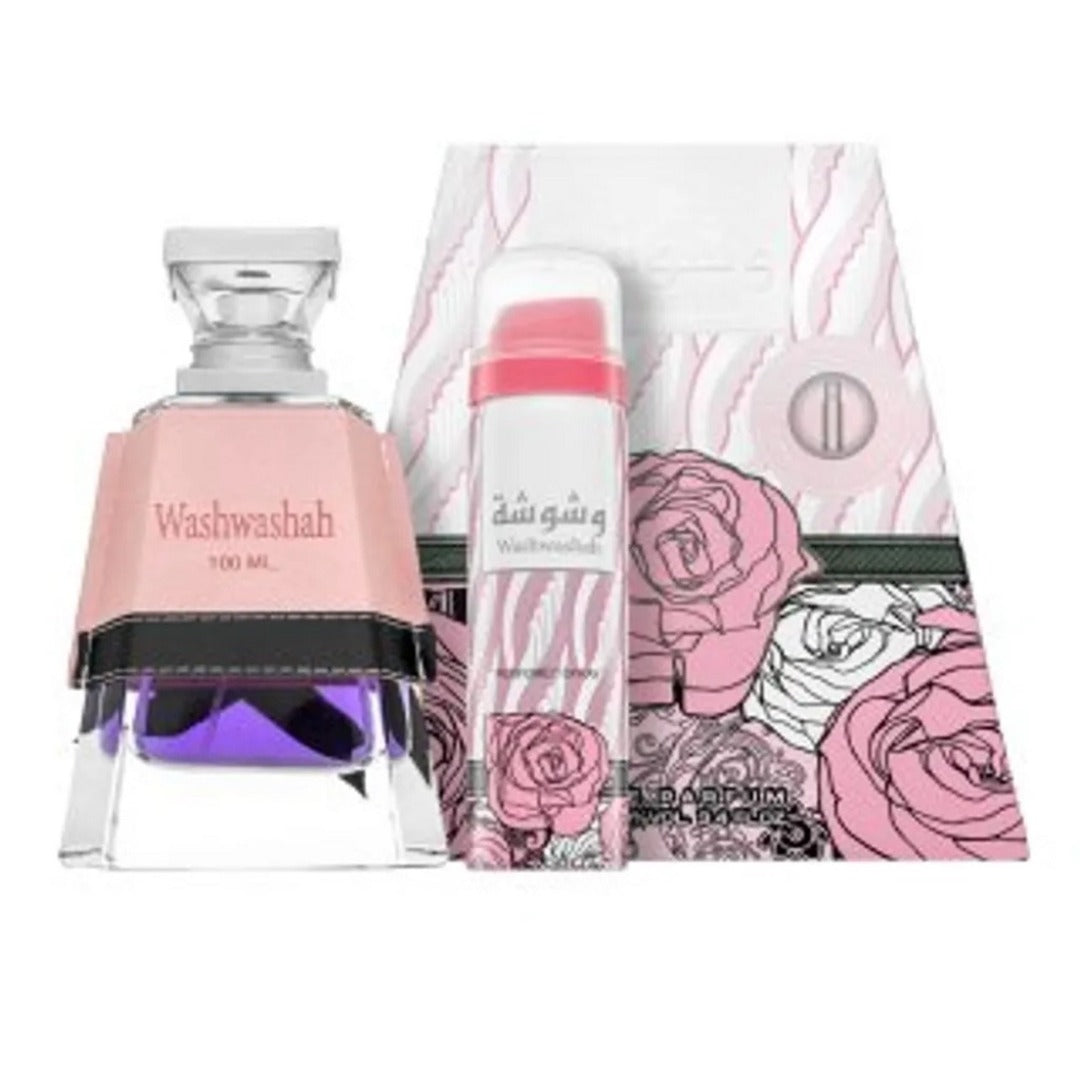 Lattafa Washwashah Eau de Parfum 100ml Gift Set with Free Deodorant Spray for Women