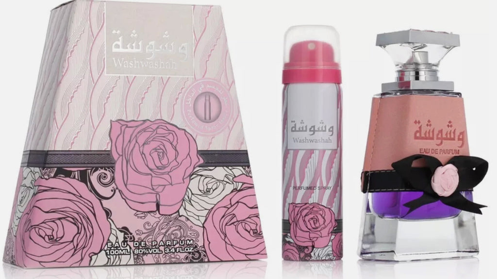 Lattafa Washwashah Eau de Parfum 100ml Gift Set with Free Deodorant Spray for Women